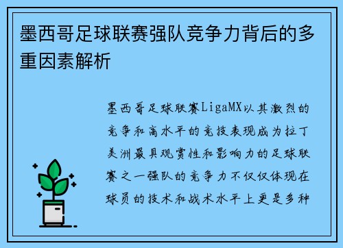 墨西哥足球联赛强队竞争力背后的多重因素解析