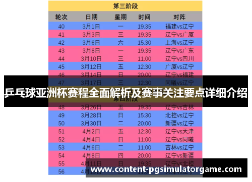 乒乓球亚洲杯赛程全面解析及赛事关注要点详细介绍